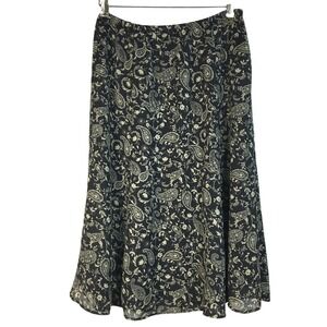 Black‎ Beige Paisley Print Midi Skirt Women's Size 10 Polyester Sheer Lined